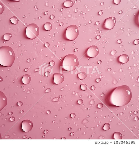 Water droplets on a pink background. Water droplets on a pink background. 108046399