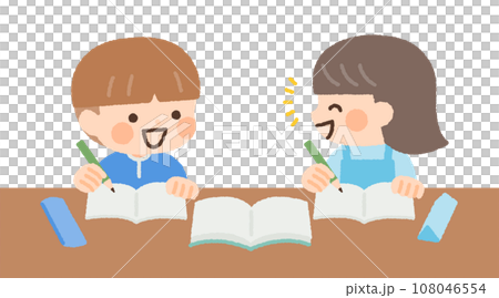 友達と勉強をする子供たちのイラスト素材セット 108046554