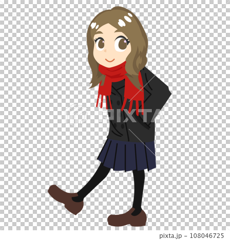 マフラーとコートを着た女子学生 108046725
