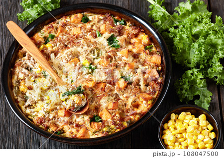 Sausage Hash Brown Breakfast Casserole, top view Sausage Hash Brown Breakfast Casserole, top view 108047500