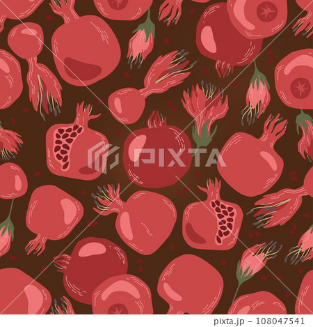 Seamless pattern fresh pomegranate fruits burgundy Seamless pattern fresh pomegranate fruits burgundy 108047541