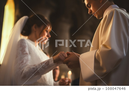 A Priest Officiating A Wedding Ceremony,...のイラスト素材 [108047646] - PIXTA