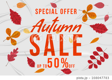 Autumn Sale glued paper with wrinkles effect realistic 108047783