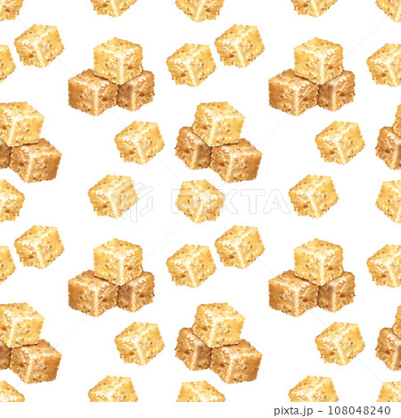 watercolor seamless pattern with brown sugar cubes, hand drawn illustration of cane sugar, sweet food isolated on white background watercolor seamless pattern with brown sugar cubes, hand drawn illustration of cane sugar, sweet food isolated on white background 108048240