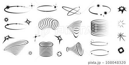Y2k graphic elements. Vector illustration of set of retro icons for design in the style of 90-x. Geometric black linear abstract shapes 108048320
