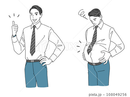 ポッコリお腹で悩む男性と痩せて嬉しい男性 108049256
