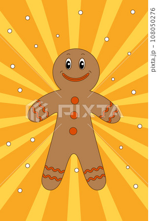 Christmas gingerbread man in retro groovy style. Vector illustration Christmas gingerbread man in retro groovy style. Vector illustration 108050276
