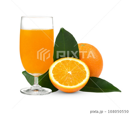 Orange fruit, Orange juice in a glass  isolated on white backgound 108050550