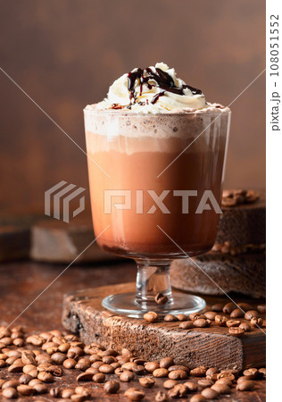 Coffee and chocolate cocktail with whipped cream. 108051552