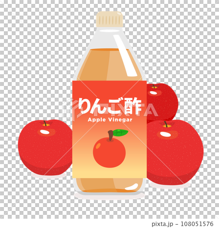 Illustration of fruit apple and apple cider vinegar in a bottle. 108051576