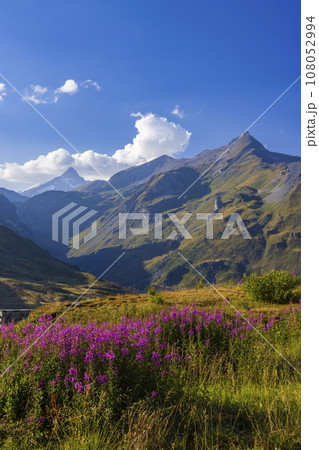 Landscape near Col du Petit-Saint-Bernard with Mont Blanc, on border France and Italy 108052994