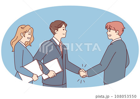 Smiling businesspeople handshake closing deal Smiling businesspeople handshake closing deal 108053550