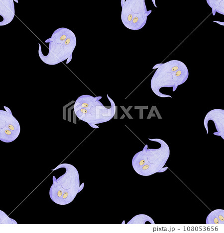 Halloween Background. Halloween Seamless Pattern with Ghosts. Halloween Background. Halloween Seamless Pattern with Ghosts. 108053656