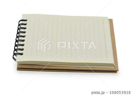 top view image of open notebook with blank page, lined paper texture background top view image of open notebook with blank page, lined paper texture background 108053918