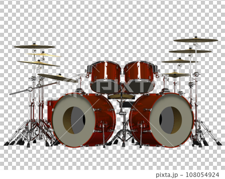 Double bass drum set with transparent background_front_red Double bass drum set with transparent background_front_red 108054924