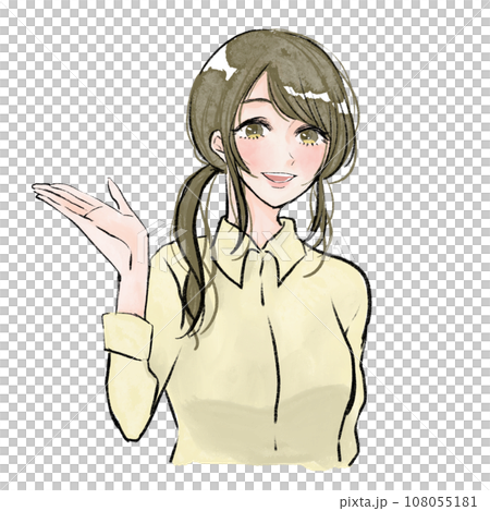 こちらへどうぞと手を示す女性のイラストのイラスト素材 [108055181