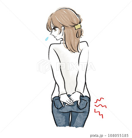 両手でお尻を抑える女性のイラスト ひりひり 両手でお尻を抑える女性のイラスト ひりひり 108055185