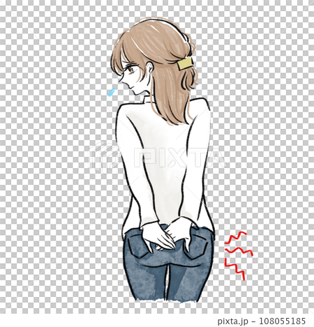 両手でお尻を抑える女性のイラスト ひりひり 両手でお尻を抑える女性のイラスト ひりひり 108055185