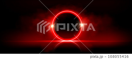 Red neon circle light frame and cloud smoke effect 108055416