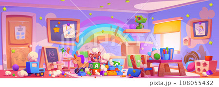 Messy kindergarten room interior 108055432
