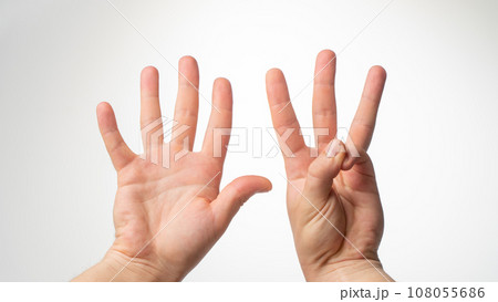 Men's hands gesture counting on fingers eight palmar side Men's hands gesture counting on fingers eight palmar side 108055686