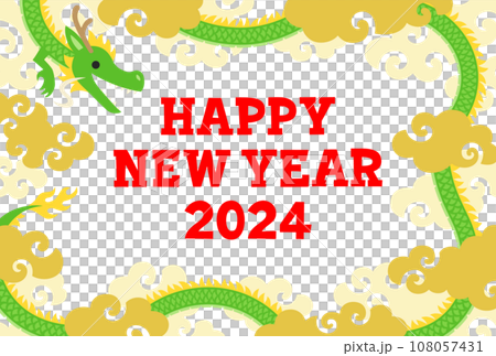 綠龍和金雲框和新年快樂2024文本 108057431