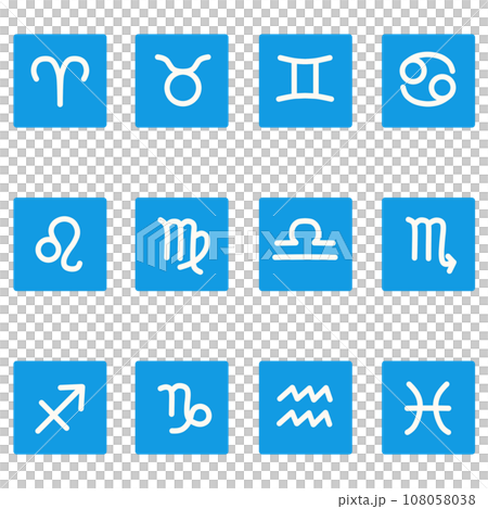 Blue zodiac square icon set Blue zodiac square icon set 108058038