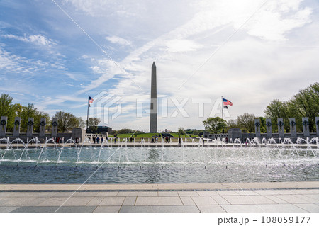View of Washington monument and World War II Memorial in beautiful sunny day, Washington D.C. USA View of Washington monument and World War II Memorial in beautiful sunny day, Washington D.C. USA 108059177
