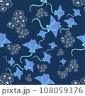 Seamless pattern of A school of stingrays swims among the coral. 108059376