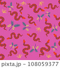 Seamless pattern of brightly colored snakes among the trees 108059377