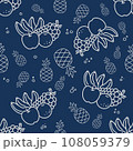Seamless pattern of Various fruits in blue background. 108059379
