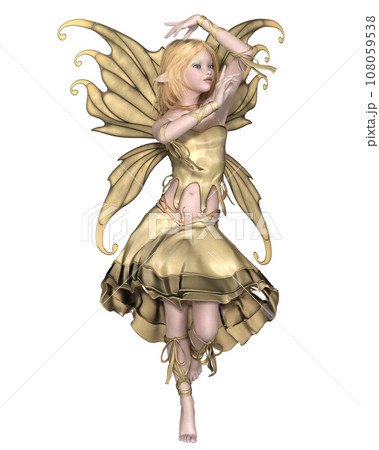 Pretty Fairy with Yellow Dress and Wings Pretty Fairy with Yellow Dress and Wings 108059538