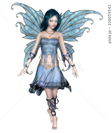 Pretty Fairy with Blue Dress and Wings 108059542