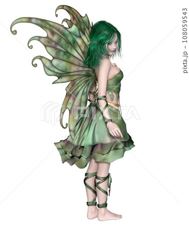 Pretty Fairy with Green Dress and Wings Pretty Fairy with Green Dress and Wings 108059543