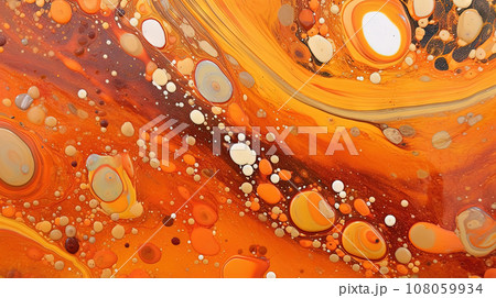 Abstract artistic background with orange marble and golden paint stains. Generated AI. 108059934