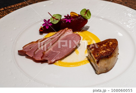 Roasted duck breast with seared foie gras - fine dining 108060055