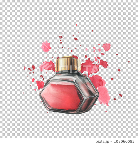 Glass transparent inkwell, red ink jar with...-插圖素材 [108060083] - PIXTA圖庫