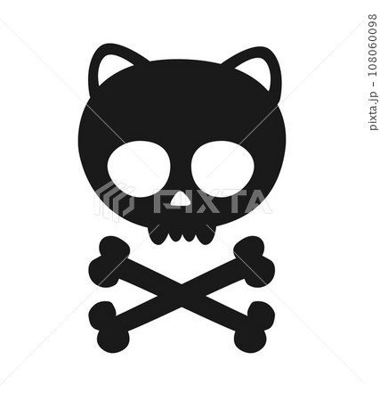 Vector hand drawn flat cat skull with crossed bone 108060098