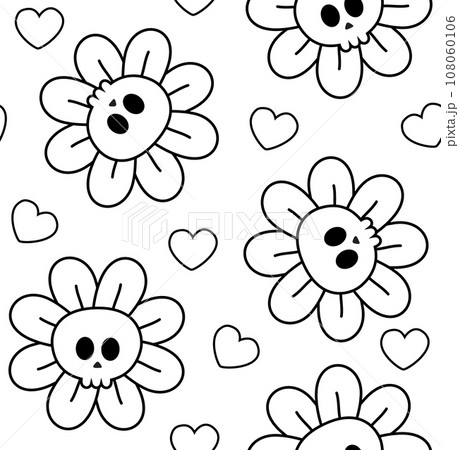 Vector seamless pattern of groovy flower skull 108060106