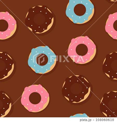 Donuts seamless pattern with chocolate background. Sweets and bakeries concept illustration. Donuts seamless pattern with chocolate background. Sweets and bakeries concept illustration. 108060610