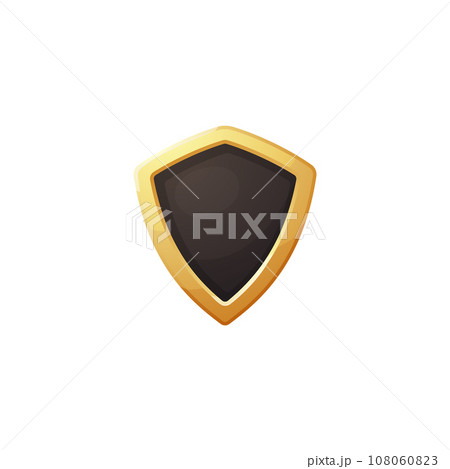 Empty black game shield with gold frame, military achievement element for game user ui interface, vector armor board 108060823