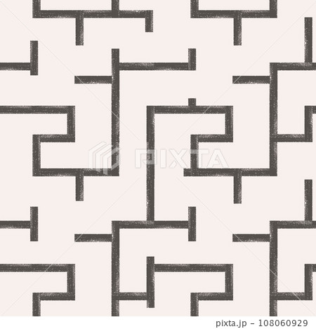 Abstract bold line labyrinth seamless pattern. Monochrome maze lines ornament. Brush strokes vector background. 108060929