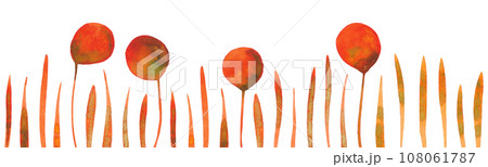 Watercolor sketches of autumn flowers. Border of orange flowers and grass for your design. Can be used as a seamless pattern Watercolor sketches of autumn flowers. Border of orange flowers and grass for your design. Can be used as a seamless pattern 108061787