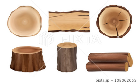 Wooden banners. Tree realistic textures decent vector top view trunks collection Wooden banners. Tree realistic textures decent vector top view trunks collection 108062055