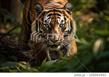 Portrait of Sumatran tiger in a jungle (Panthera tigris sumatrae) 108062693