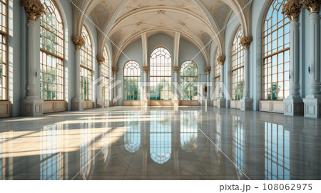 Large bright hall in gothic style. Luxury empty interior Large bright hall in gothic style. Luxury empty interior 108062975