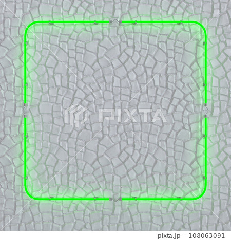 Bright glowing neon rectangular sign on white wall background. 3d illustration. 108063091