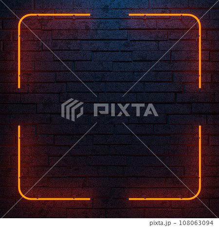 Neon frame background for placing texts, wall with neon lights. 3d render. Neon frame background for placing texts, wall with neon lights. 3d render. 108063094