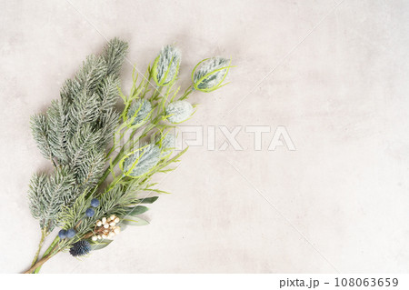 Christmas decorations over gray background 108063659