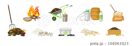 Organic Compost and Plant Fertilizer for Garden Work Vector Set 108063823
